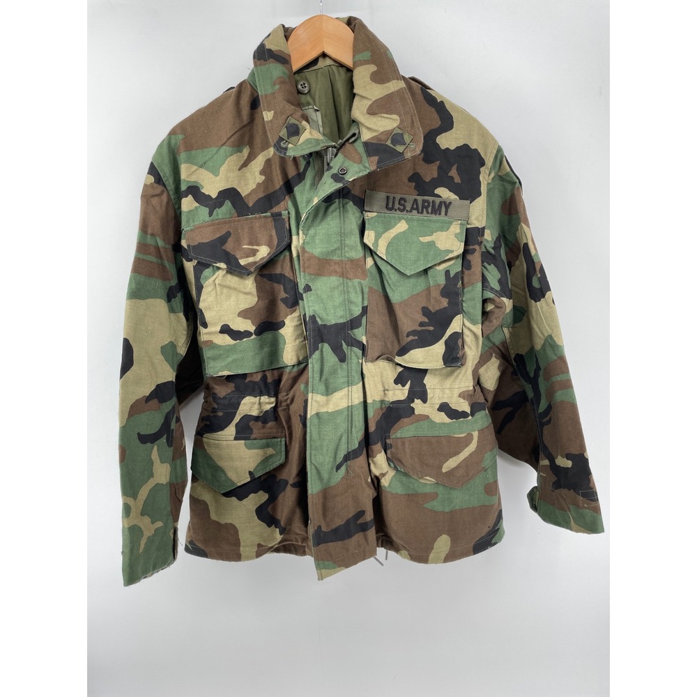 Military Cold‎ Weather Field Coat Mens Small X-Short Green Woodland Camo US Army